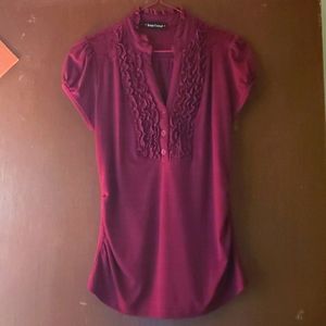 Burgundy ruffled lace top